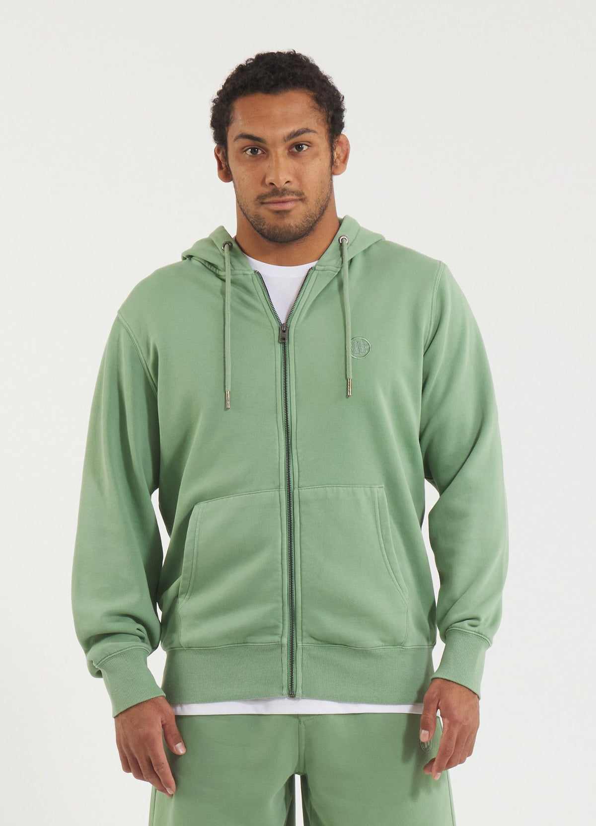 Men&#39;s Zip-up hoodie Washed Lancaster II - Sage green