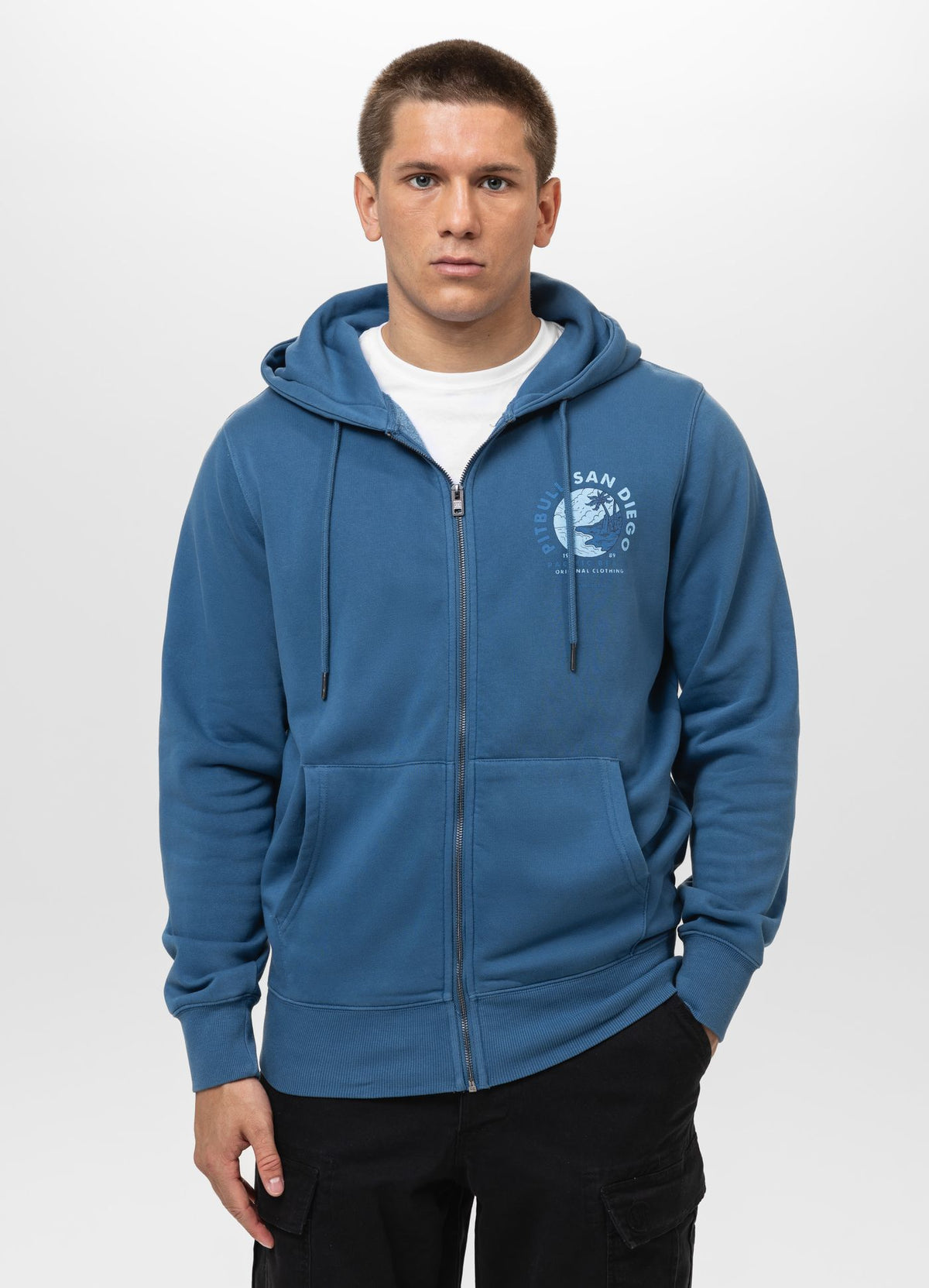 Men's Zip-up hoodie Washed PLANET SURF - Blue