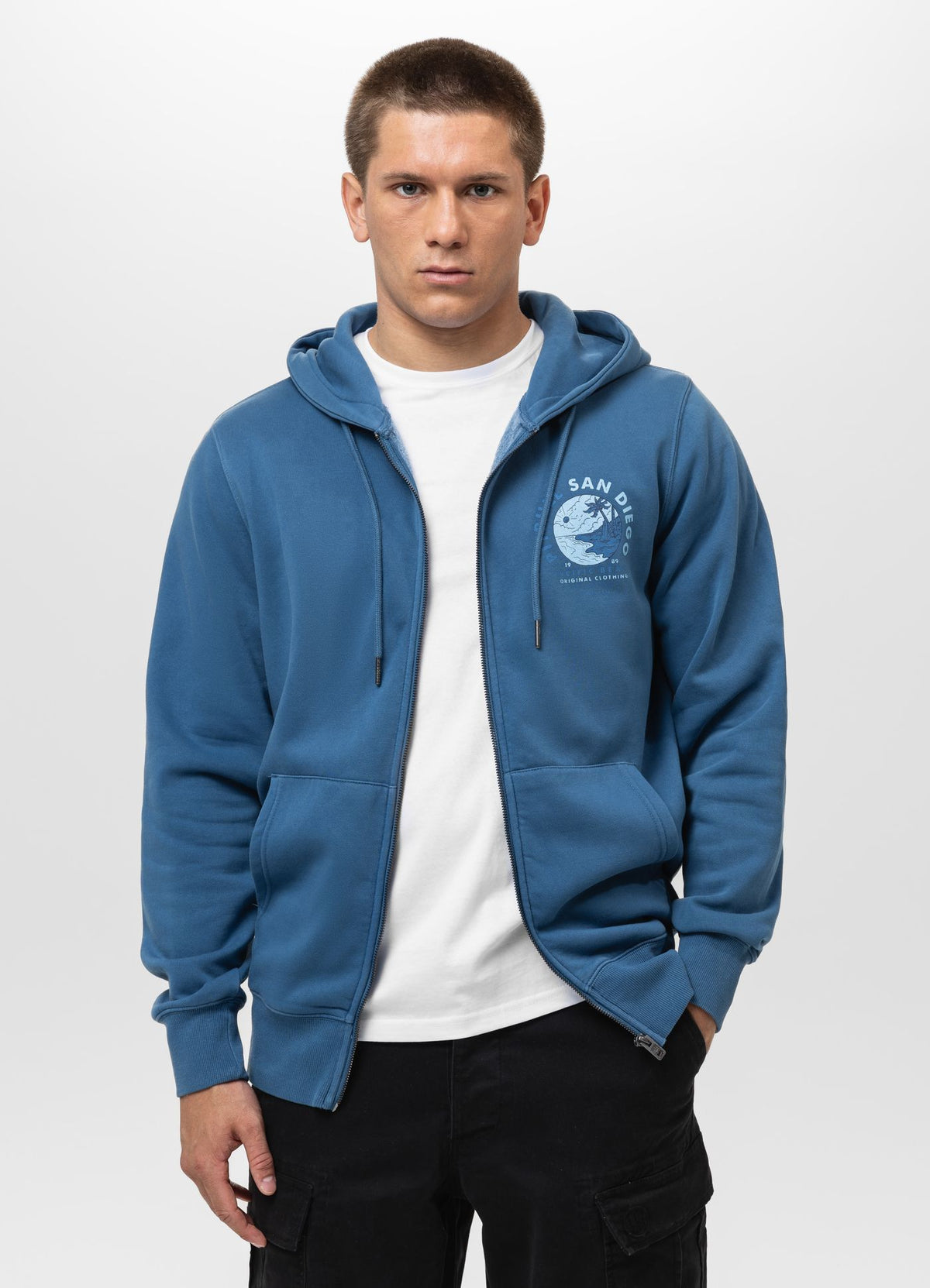 Men's Zip-up hoodie Washed PLANET SURF - Blue
