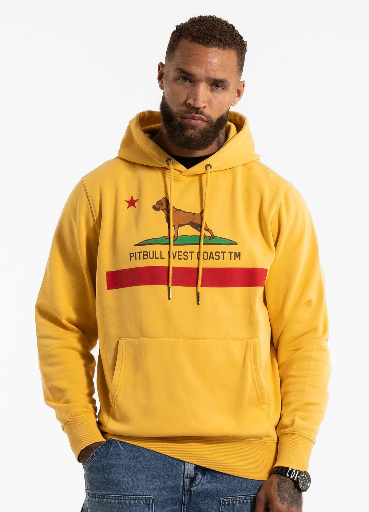 Men's Hoodie Washed CALIFORNIA FLAG - Washed yellow