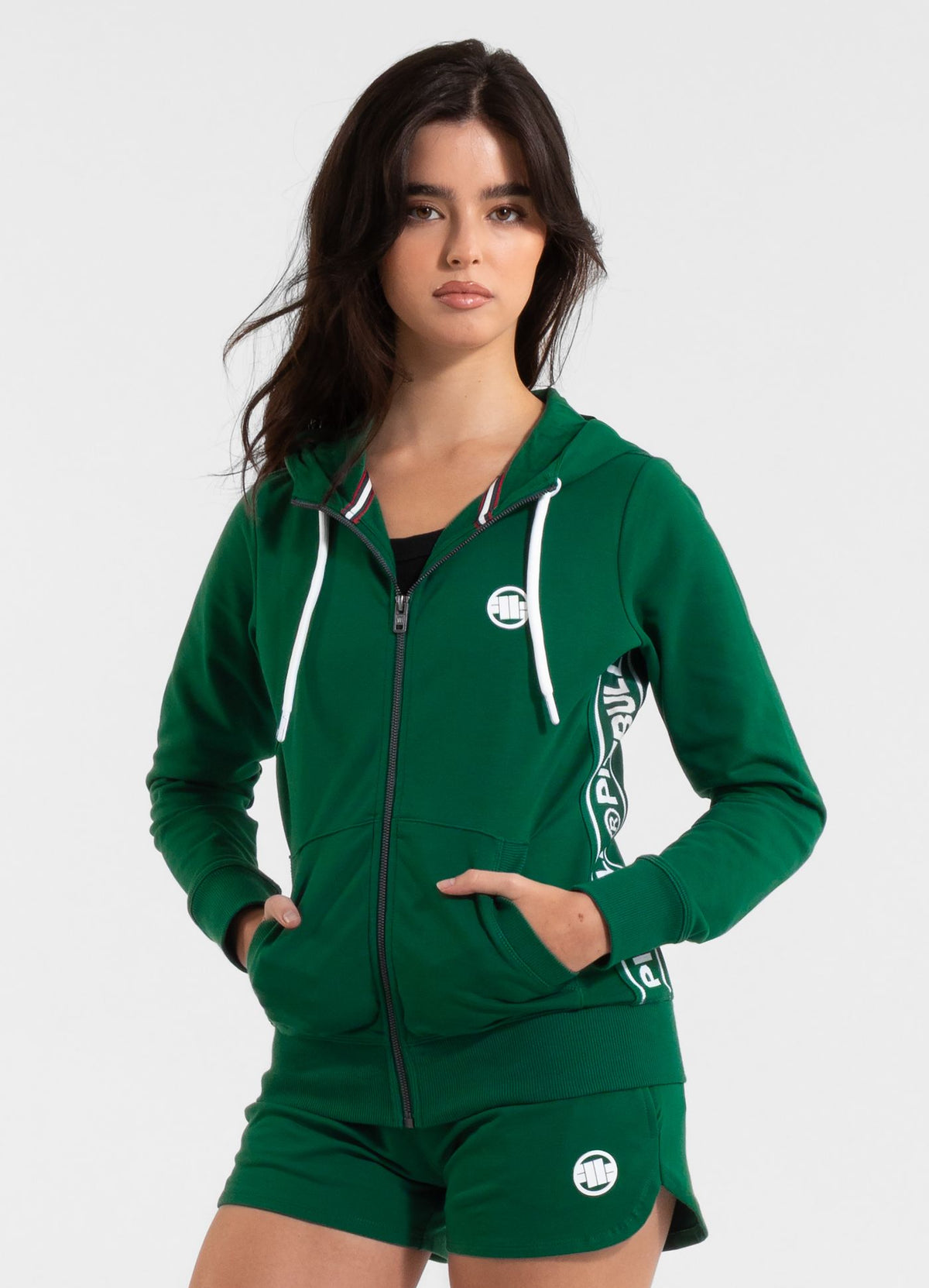 Women&#39;s zip-up hoodie French Terry LA DETA - Dark green