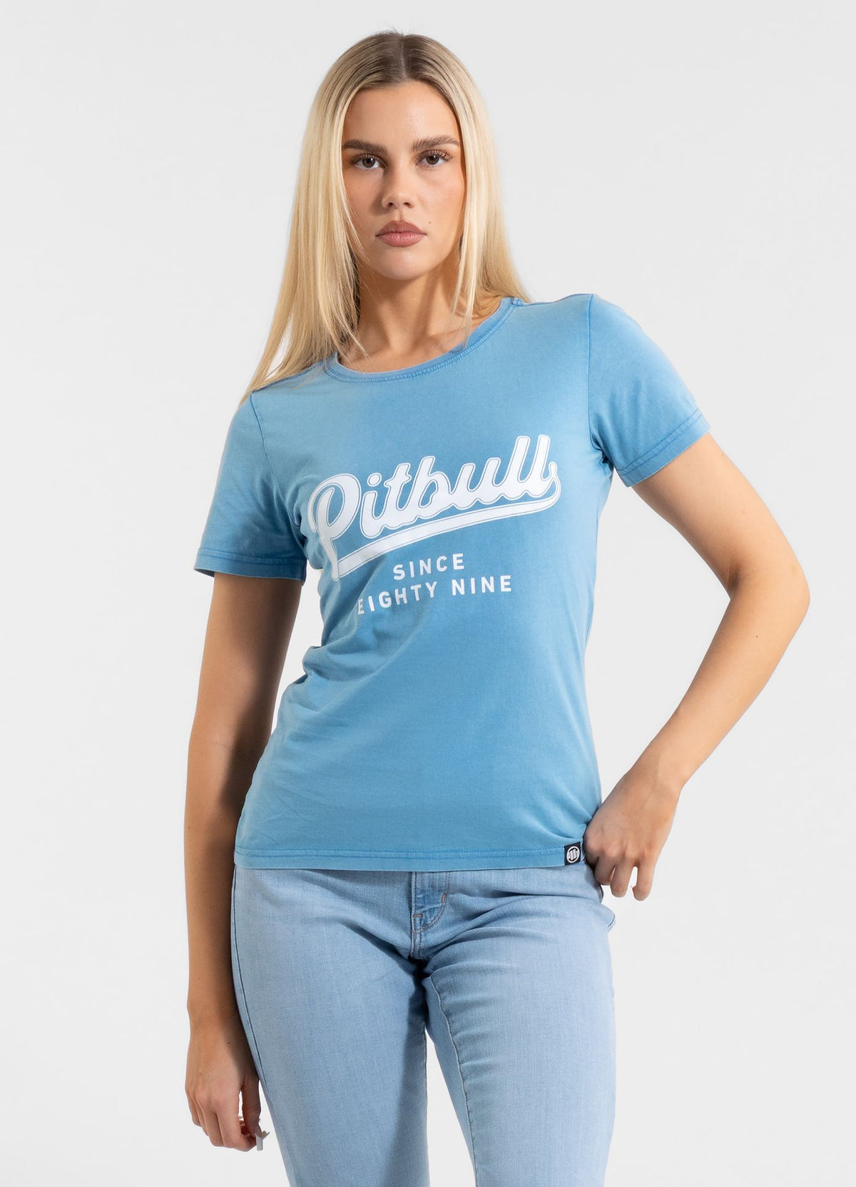 Women's T-Shirt Denim Washed ANGEL LOGO - Light blue