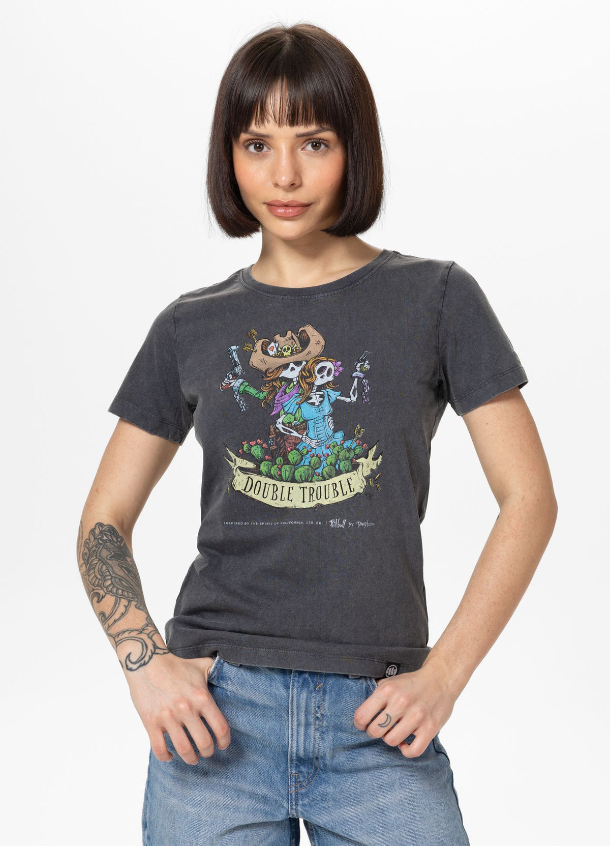 Women&#39;s T-Shirt Denim Washed DOUBLETROUBLE - Graphit