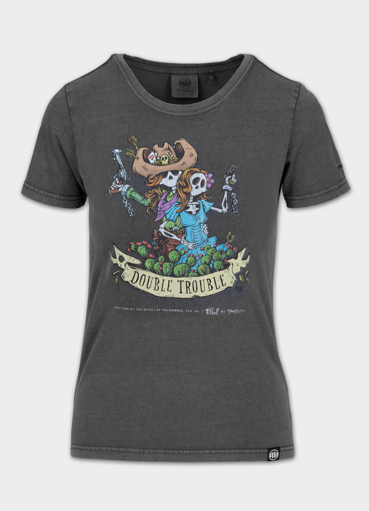 Women&#39;s T-Shirt Denim Washed DOUBLETROUBLE - Graphit