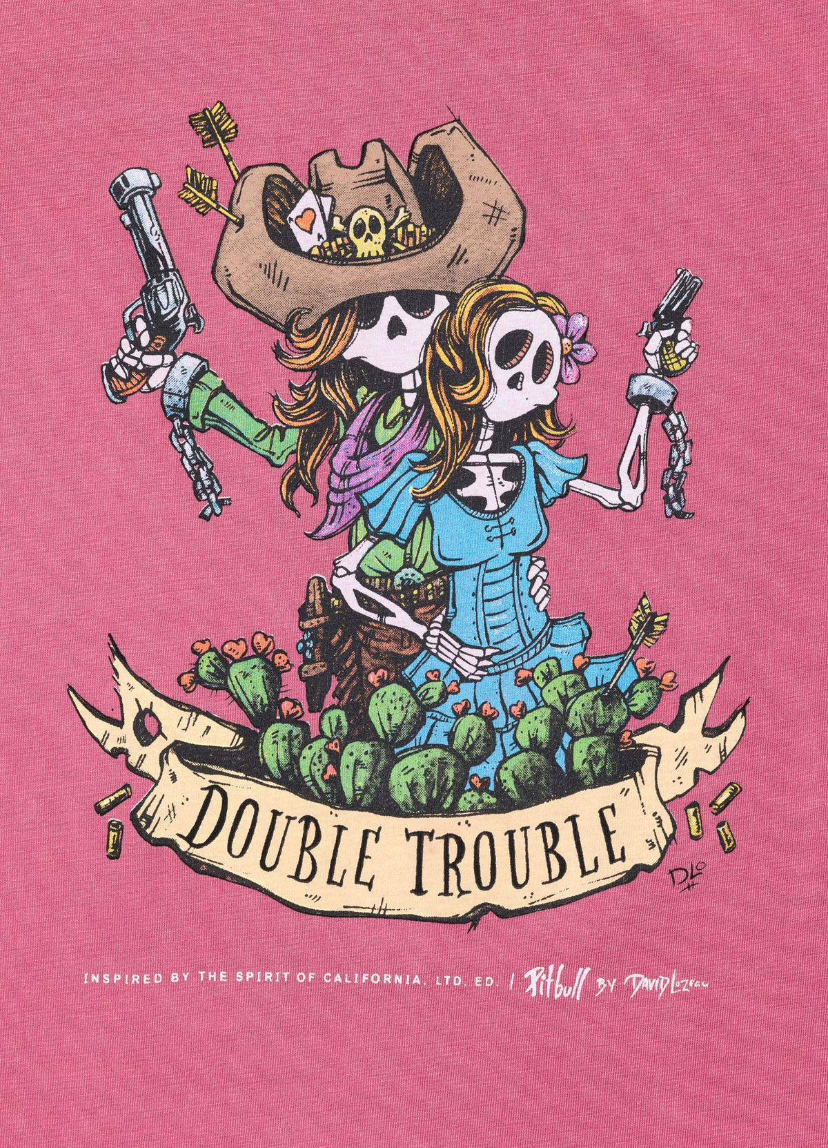 Women&#39;s T-Shirt Denim Washed DOUBLETROUBLE - Pink