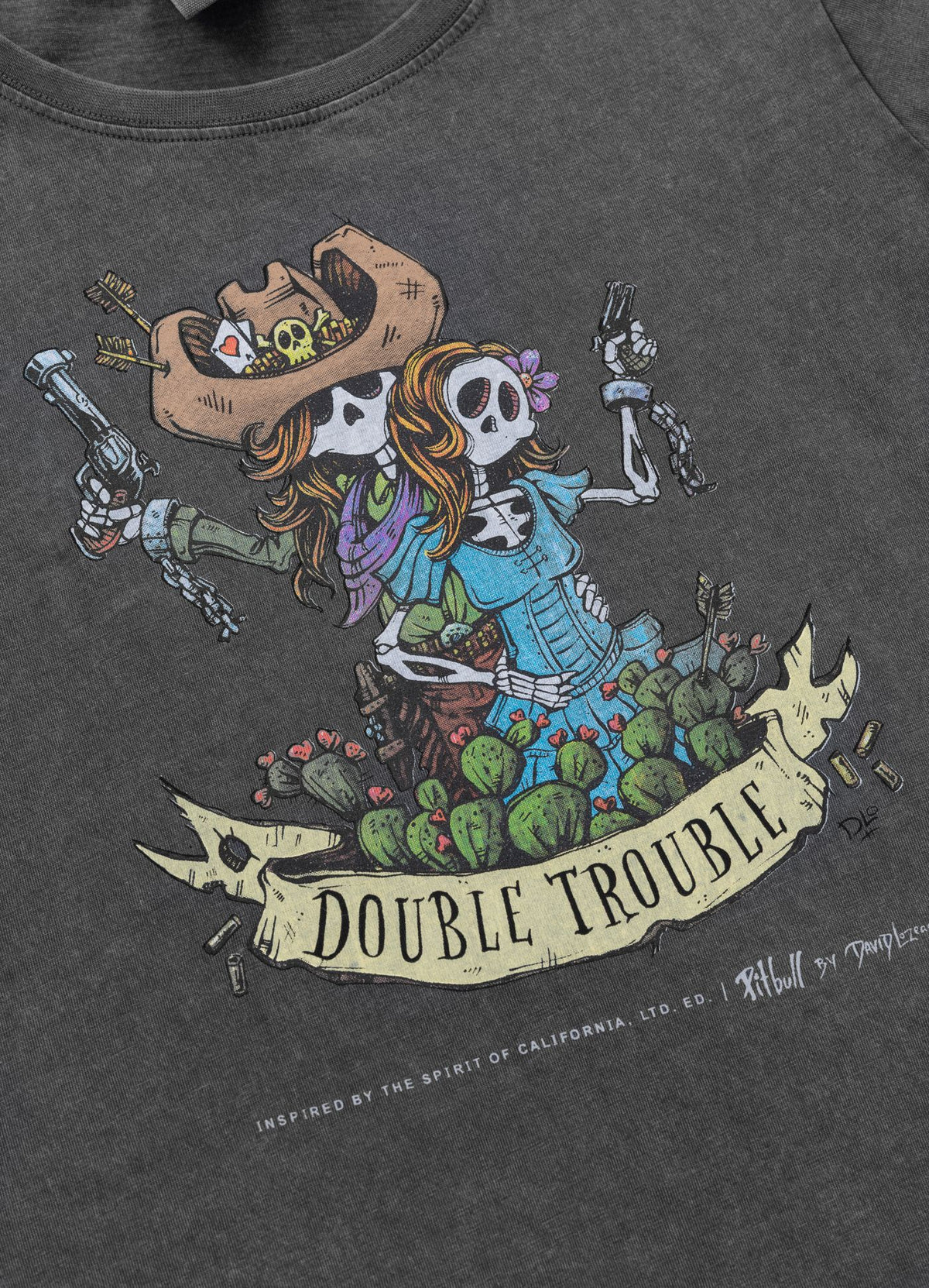 Women&#39;s T-Shirt Denim Washed DOUBLETROUBLE - Graphit