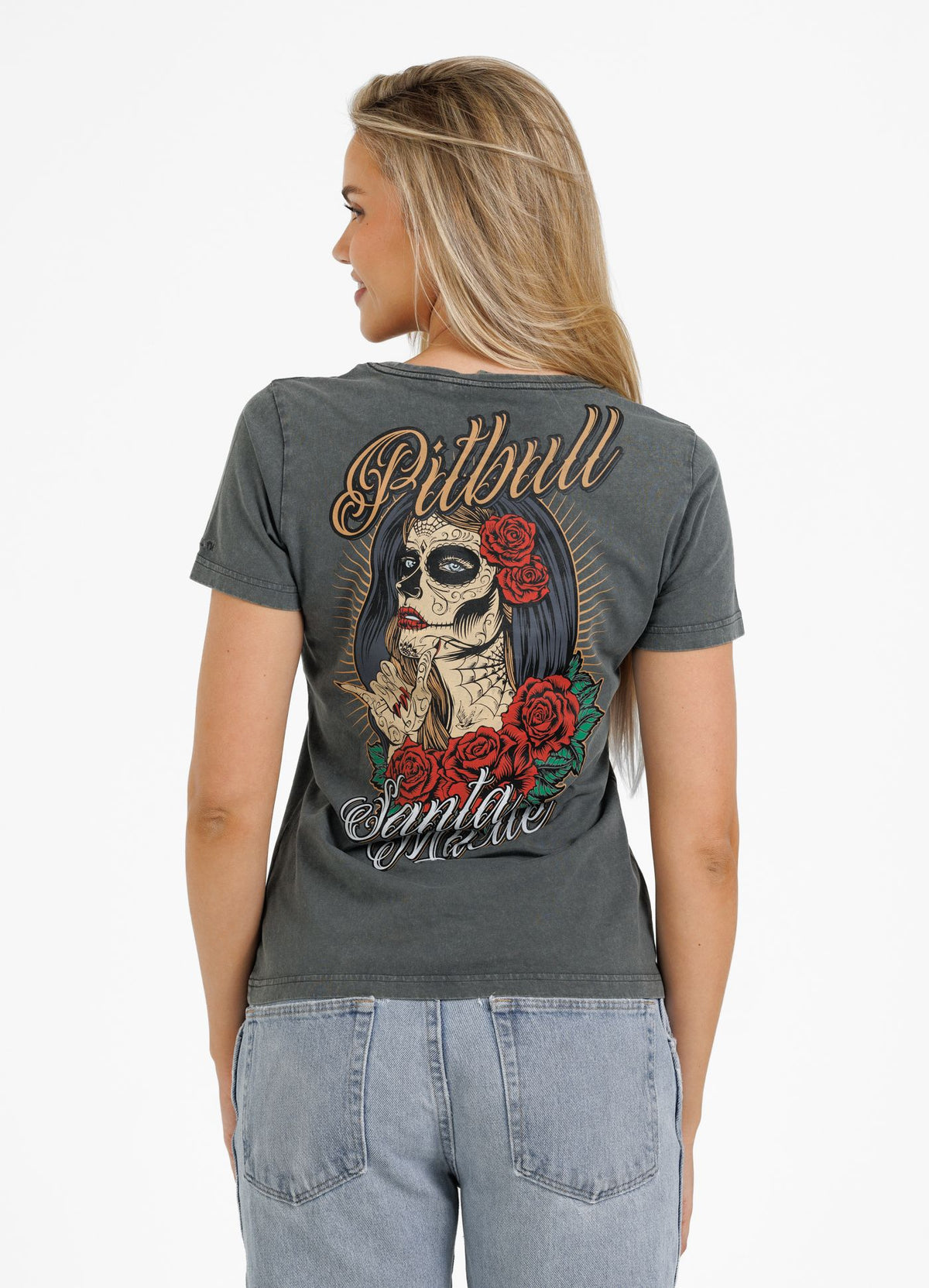 Women&#39;s T-Shirt Denim Washed Santa Muerte