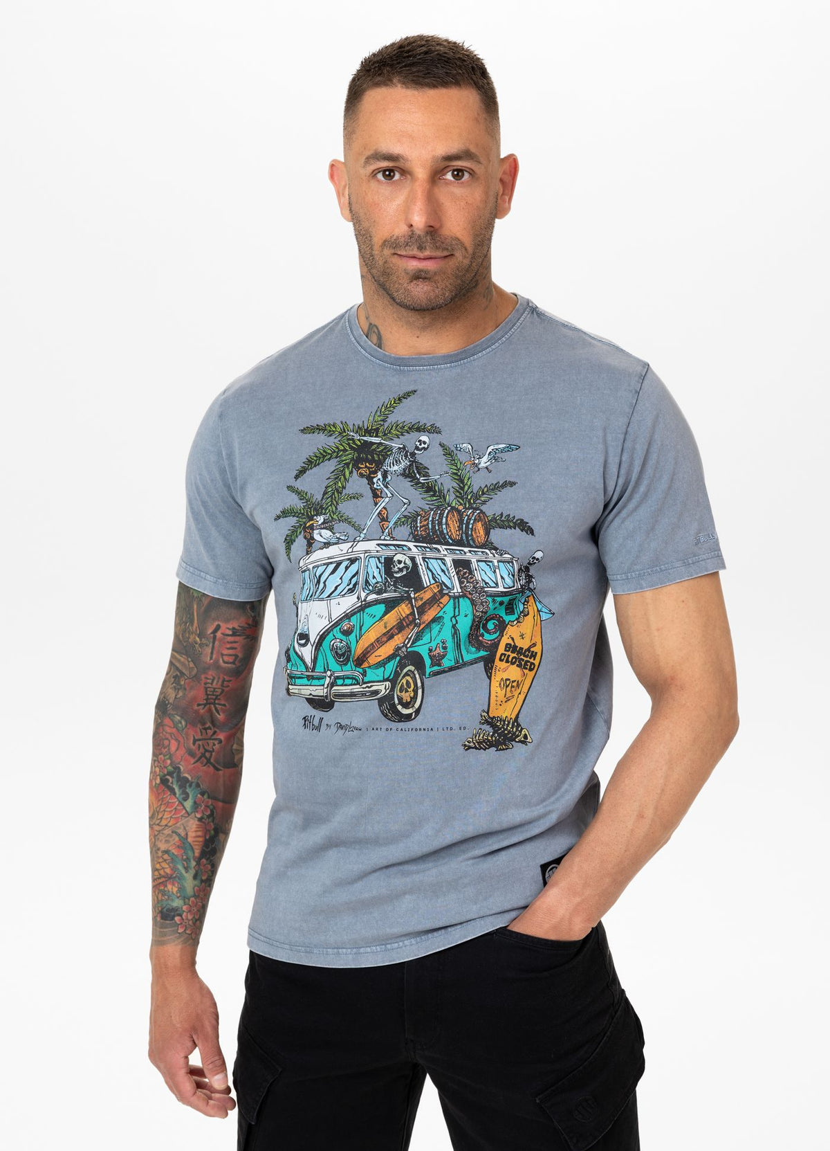 Men&#39;s T-Shirt Denim Washed OPEN BEACH - Light blue