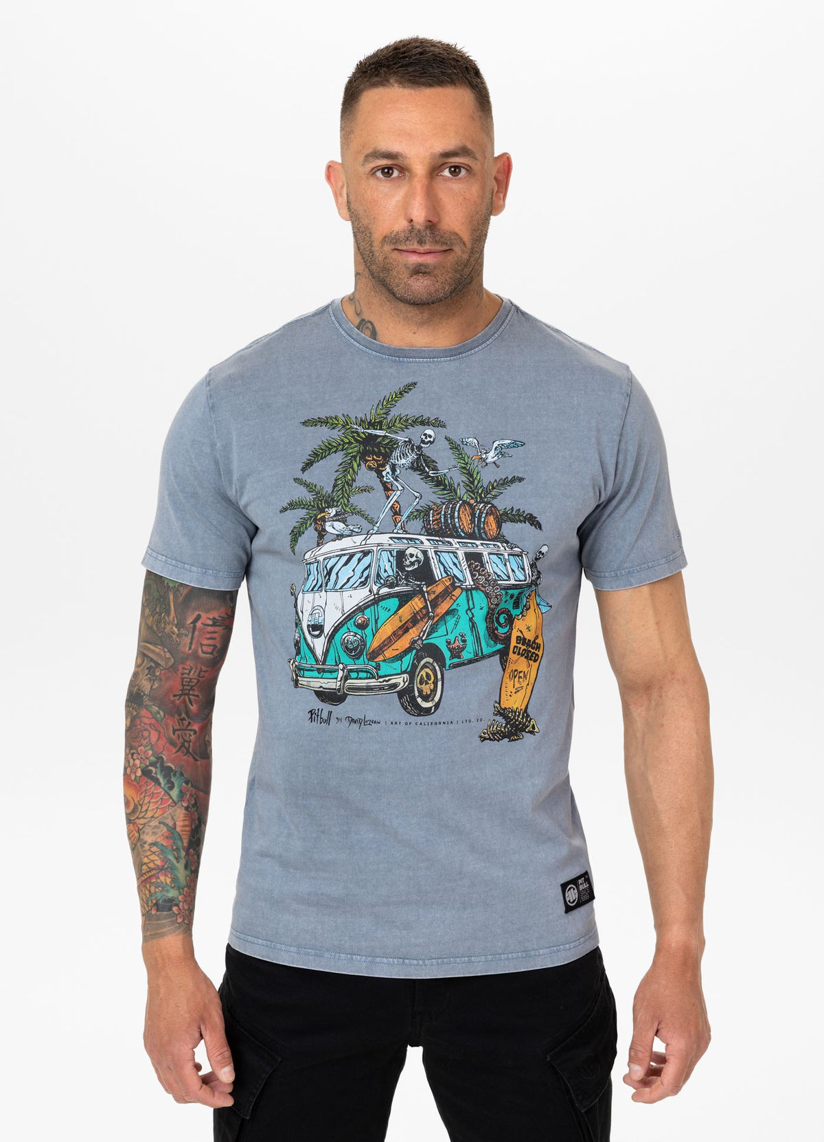 Men&#39;s T-Shirt Denim Washed OPEN BEACH - Light blue