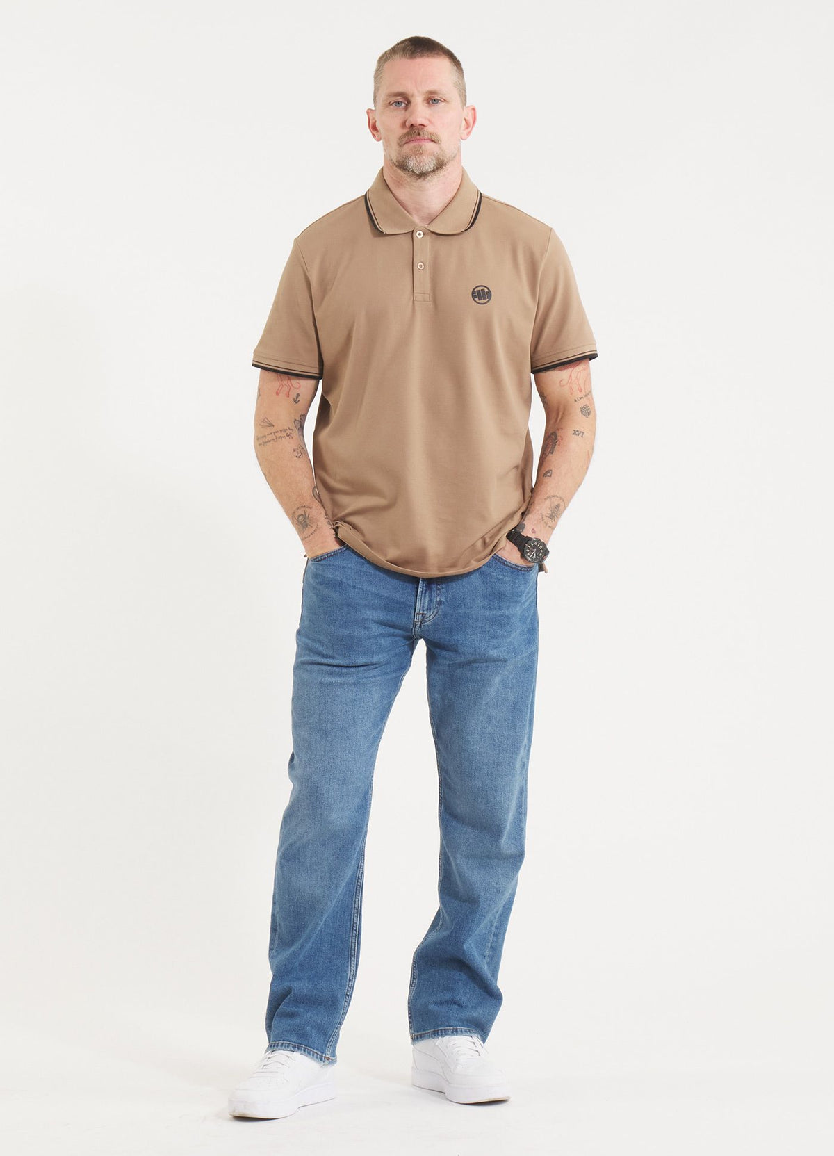 Men's Polo shirt Pique Stripes Regular - Coyote brown