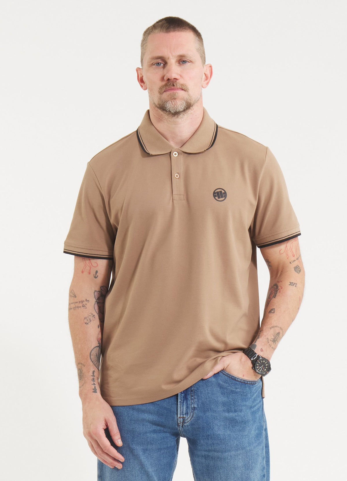 Men's Polo shirt Pique Stripes Regular - Coyote brown