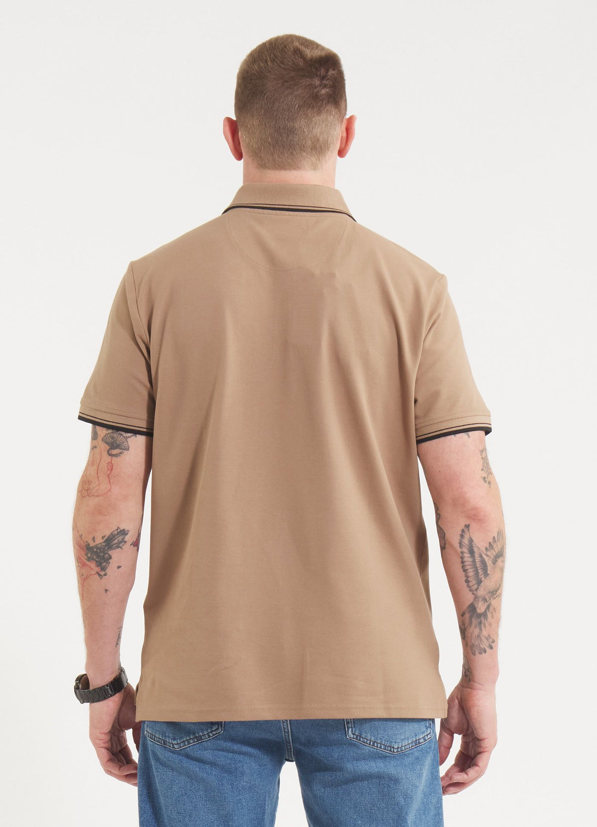 Men's Polo shirt Pique Stripes Regular - Coyote brown