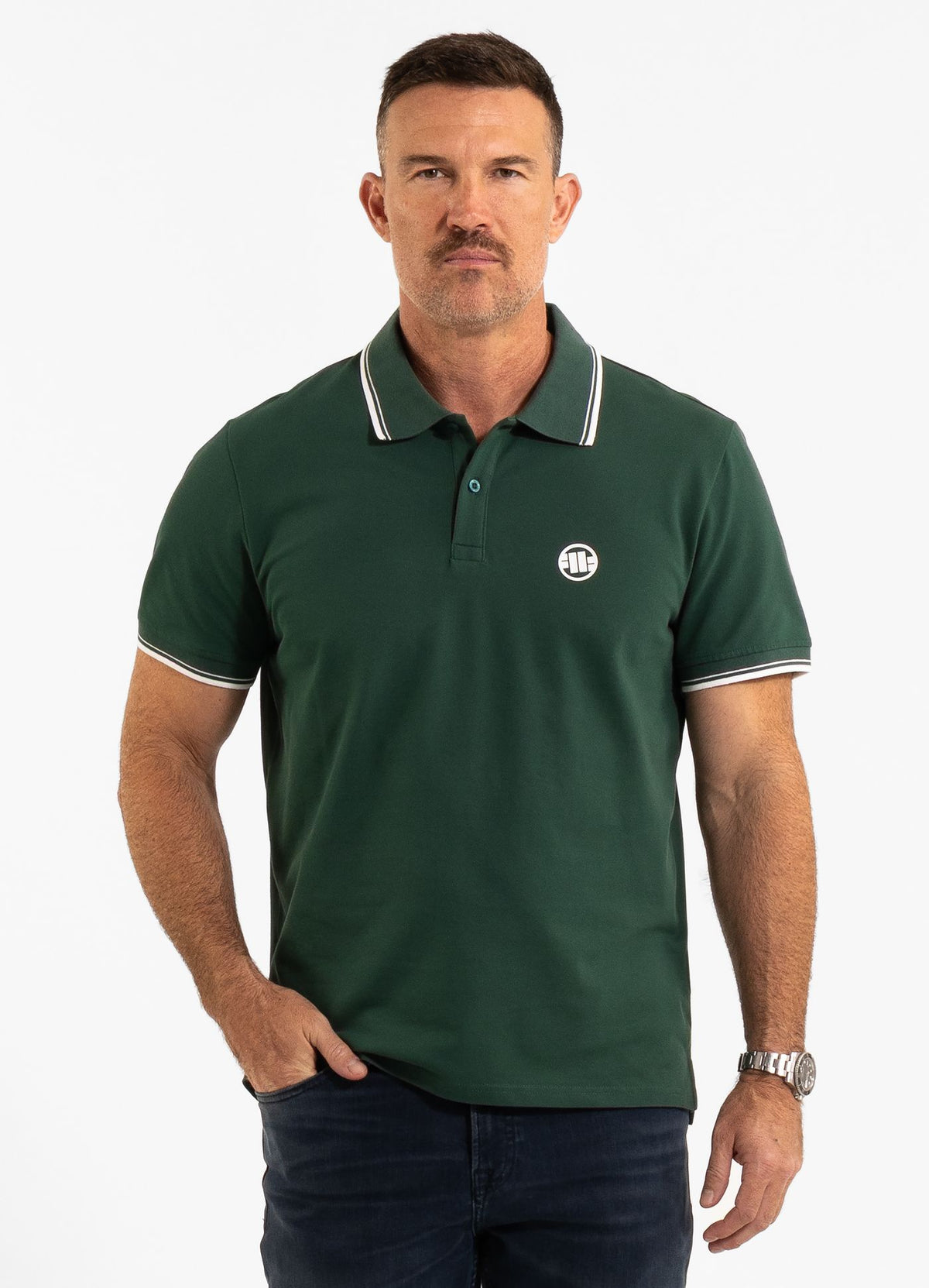 Men&#39;s Polo shirt Pique Stripes Regular - Jade green