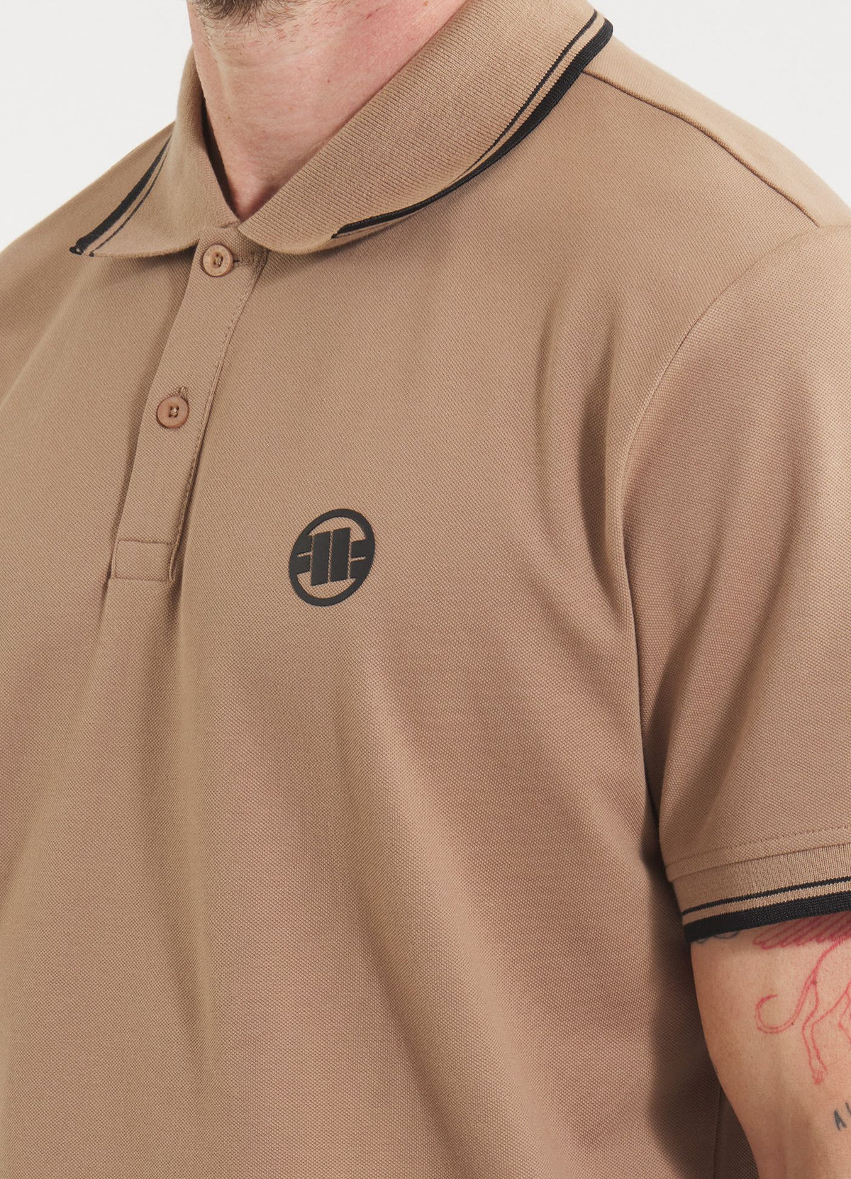Men's Polo shirt Pique Stripes Regular - Coyote brown