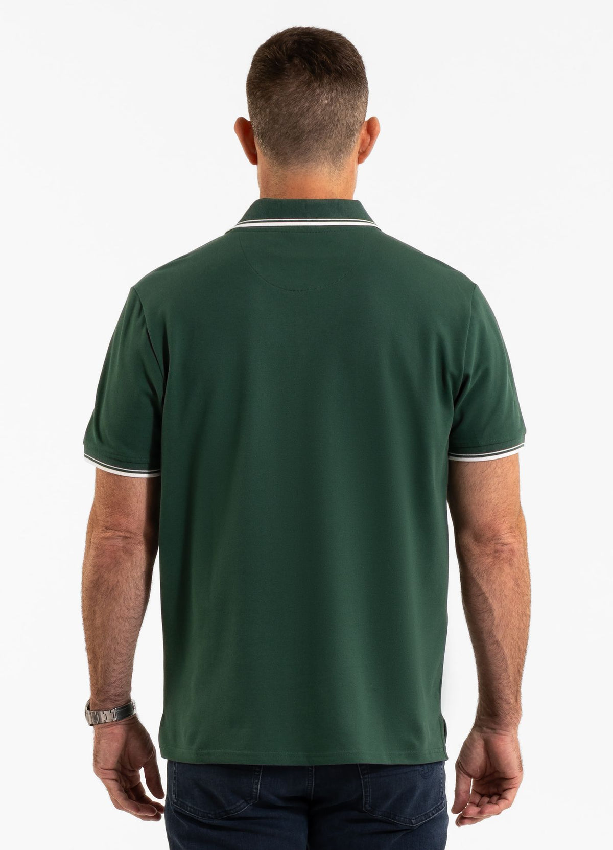 Men&#39;s Polo shirt Pique Stripes Regular - Jade green