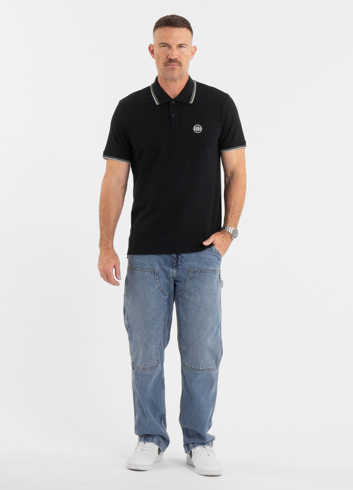 Men&#39;s Polo shirt Pique Stripes Regular - Black