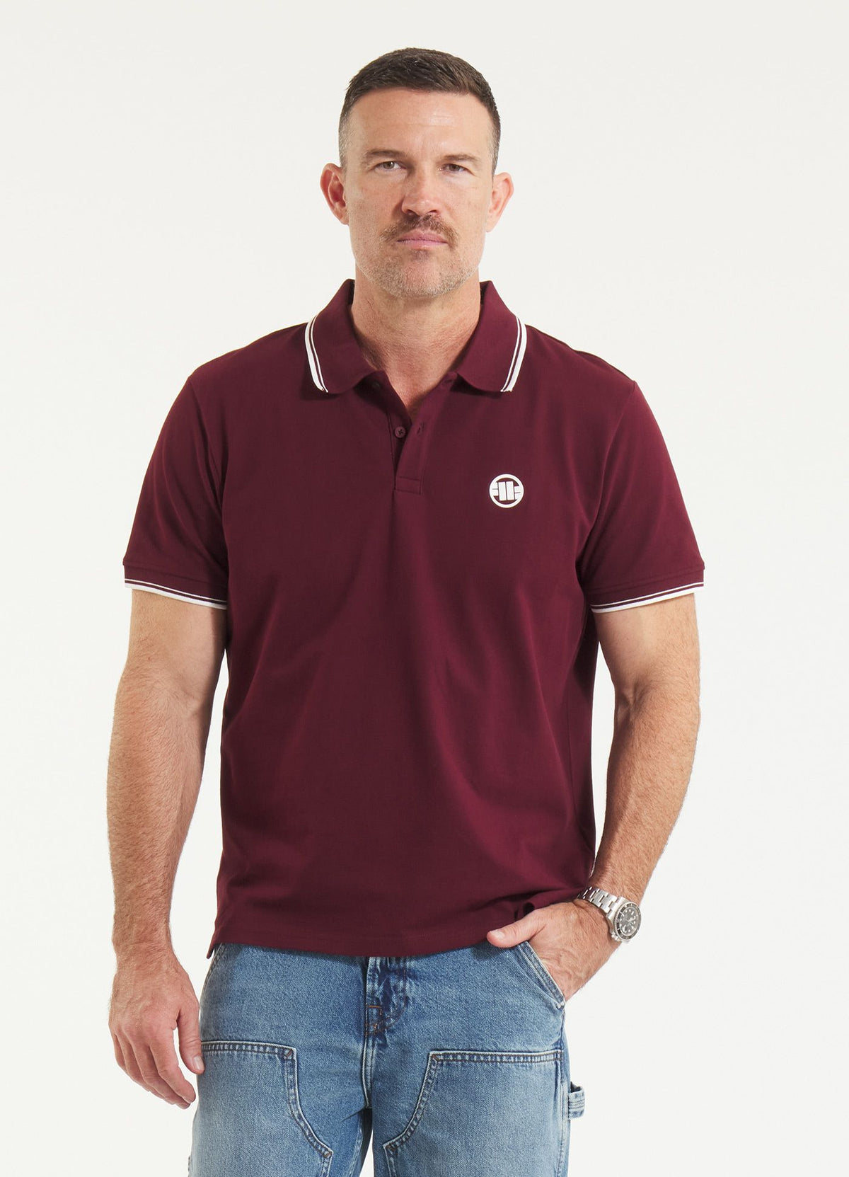 Men&#39;s Polo shirt Pique Stripes Regular - Dark burgundy