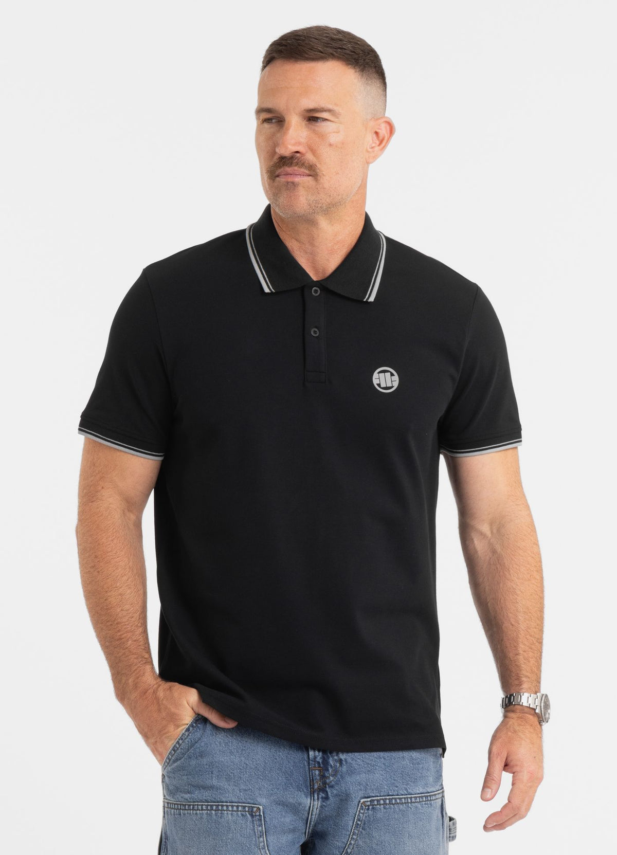 Men&#39;s Polo shirt Pique Stripes Regular - Black