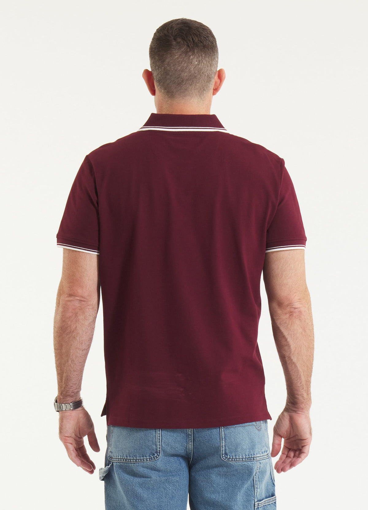 Men&#39;s Polo shirt Pique Stripes Regular - Dark burgundy