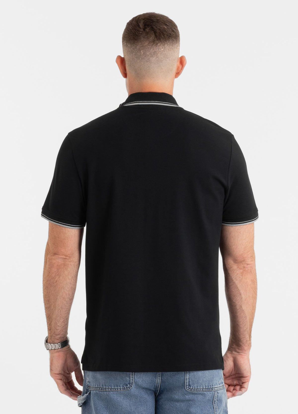 Men&#39;s Polo shirt Pique Stripes Regular - Black