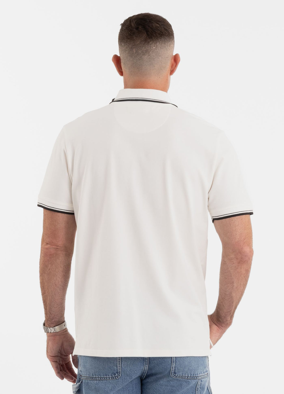 Men&#39;s Polo shirt Pique Stripes Regular - Offwhite