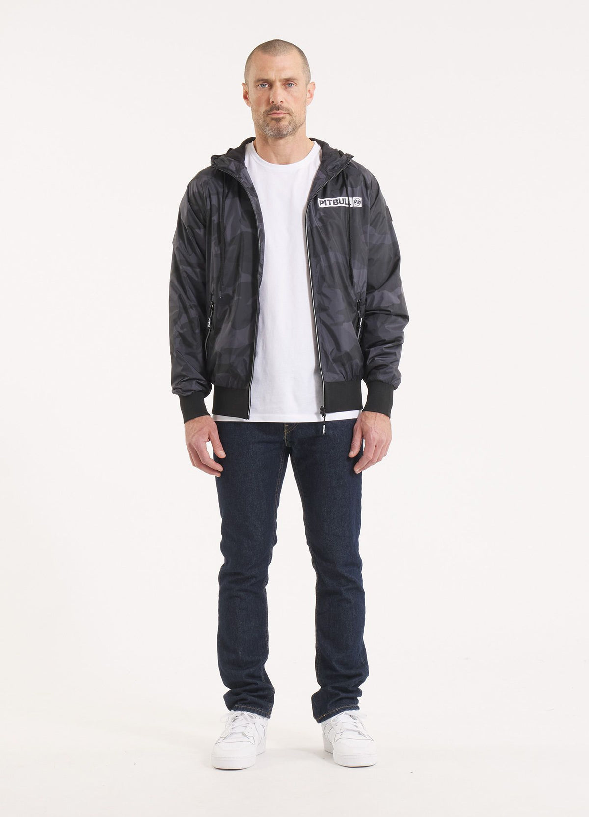 Men&#39;s hooded jacket Athletic Logo - All Black Camo