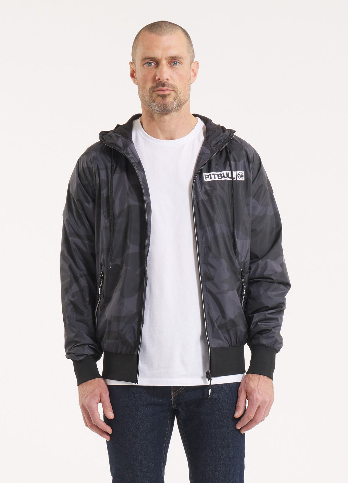 Men&#39;s hooded jacket Athletic Logo - All Black Camo