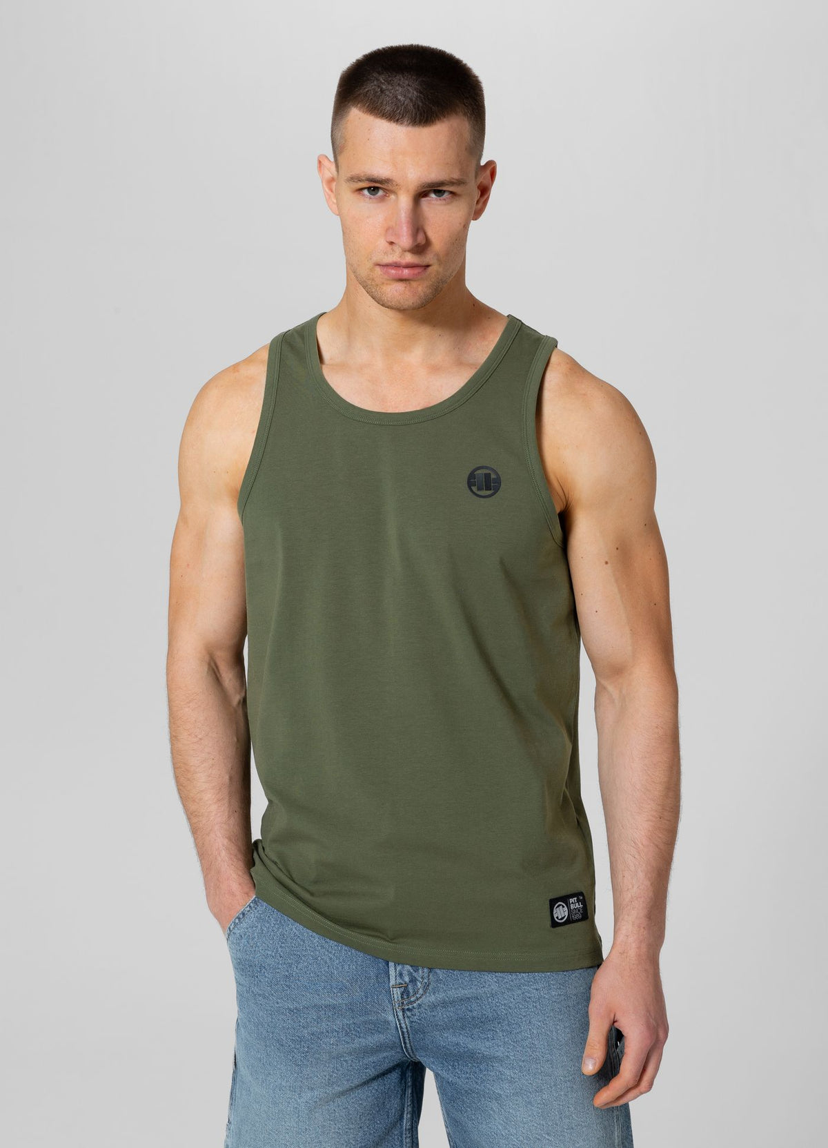 Men&#39;s Tank Top Slim Fit Small Logo - Olive