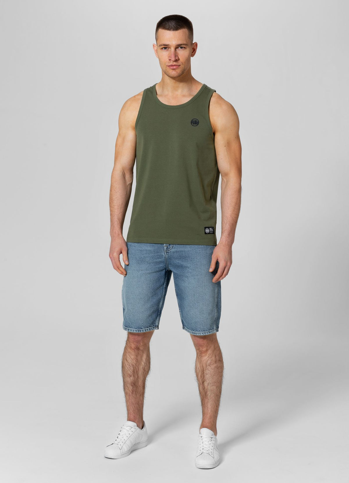 Men&#39;s Tank Top Slim Fit Small Logo - Olive