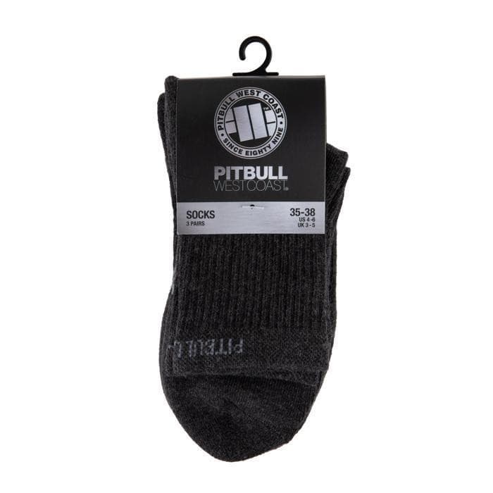 High Ankle Thin Socks 3pack Charcoal - Pitbull West Coast U.S.A. 